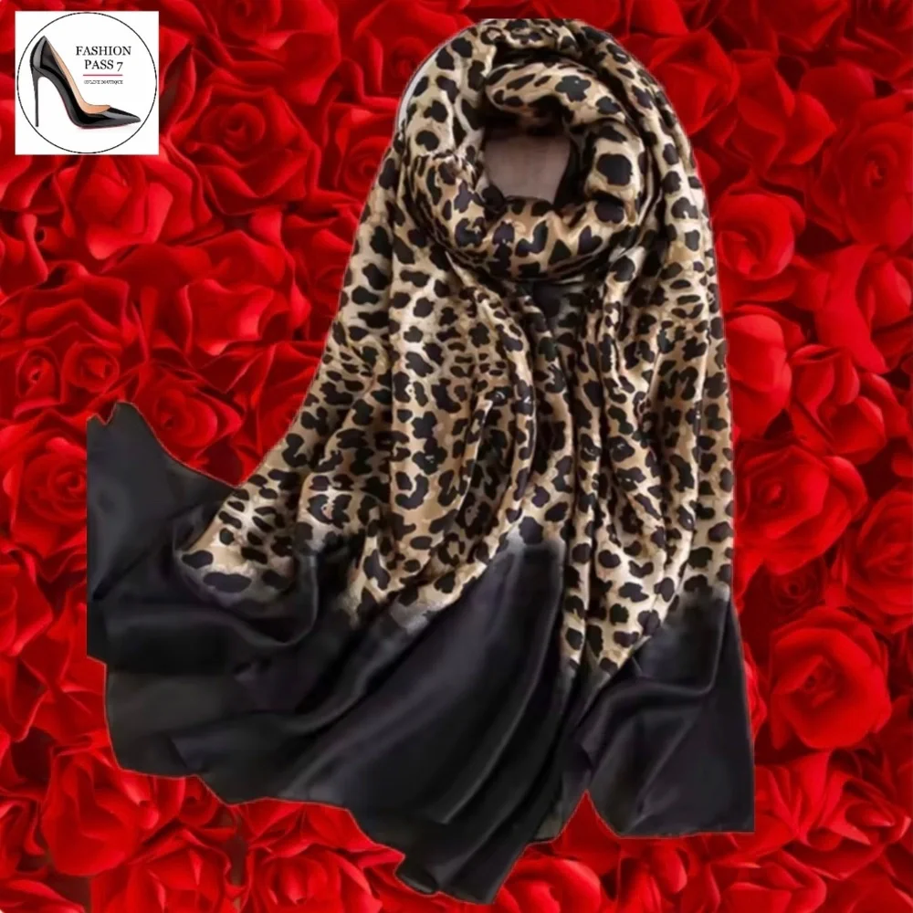 Luxury 100% SILK SATIN Large Shawl Leopard Print Scarf Animal Print Wrap Coverup